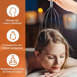 Yabely Araa masajeadora para cabeza porttil anti estrsMasajeador de cabezaRelajante Cuero Cabelludo12 ejes flexiblesplata                             