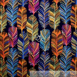 Michael Miller Fabrics BonEful Fabric FQ Cotton Quilt Blue Orange Yellow Rainbow Indian Print Feather L