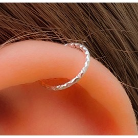 Tiny Cartilage Earring - Snug Silver Helix Piercing - 925 Silver 8mm Ring - Thin Helix Piercings Hoops
