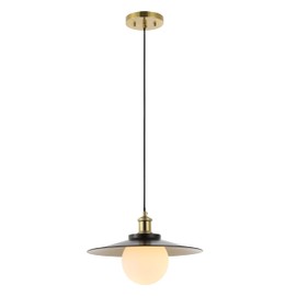 JONATHAN Y JYL1328A Hadley 14.5" 1-Light Scandinavian Farmhouse Iron/Frosted Glass LED Pendant, Oil Rubbed Bronze/Brass Gold for Kitchen Island, Dining Table, or Office