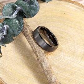 LerchPhi Black Tungsten Carbide Ring - Polished Beveled Edge & Matte Satin Finish, 8MM Band Width, Size 9