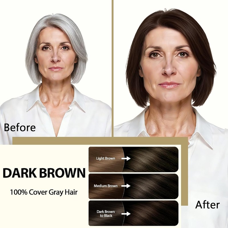 Dark Brown Hair Dye Shampoo - 100% Gray Coverage, Ammonia