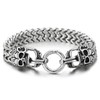 COOLSTEELANDBEYOND Mens Steel Vintage Skull Teeth Tongue Bracelet, Franco Link Curb Chain with Spring Ring Clasp