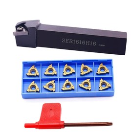 10 pcs 16ER AG60 Carbide Indexable Threading Insert Blade with 1pcs 5/8" SER1616H16 Lathe Tool Holder, 1 Wrench,Pack of 12