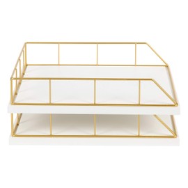 Kate and Laurel Benbrook Stacked Metal and Wood Letter Trays, White and Gold
