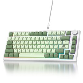 Ussixchare 75% Mechanical Gaming Keyboard 82 Keys Matcha Green Keyboard Hot Swappable Wired Gasket Keyboard RGB Backlit Knob Red Switch for PC Laptop Windows Gamer(82 Matcha)