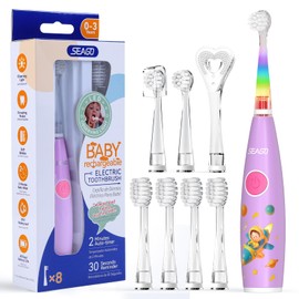 SEAGO Kids Electric Toothbrush Rechargeable with Smart Timer, LED Observing Light & DIY Stickers for Toddlers Ages 2-4, Soft Bristles for Oral Care, USB Charging (Pink)