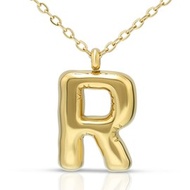Joacii 18K Gold-Plated Bubble Initial Letter Pendant Necklace for Women Chunky Custom Puffy Alphabet Letter Name Drop Necklace for Men, Stainless Steel, No Gemstone