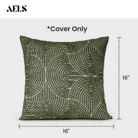 AELS Boho Decorative Textured Throw Pillow Covers 16x16, Modern Mid Century Rainbow Tufted Pillow Case, Farmhouse Rustic Geometric Woven Cushion Case for Bed Couch Sofa, Olive Green