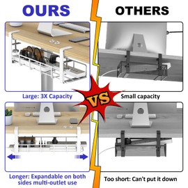 Under Desk Cable Management Tray, 15.7'' White No Drill Steel Desk Cable Organizers, Wire Management Tray Cable Management Rack, Desk Cable Tray with Wire Organizer White(2 pack)