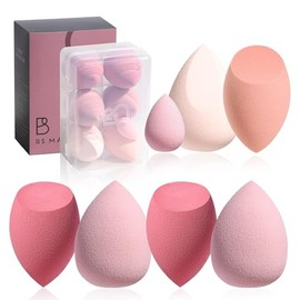 Juego de esponjas de maquillaje BS-MALL con estuche de almacenamiento, 7 piezas para líquidos, crema y polvo, base SAVE con 1 mini esponja de maquilla