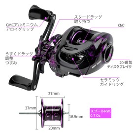 HAUT TON Baitcasting Fishing Reels,Snow Demon Beginner's Edition,Baitcaster Reel,17.64 Lbs Max Drag,7.2:1 Gear Ratio 4+1BB,Carbon Fiber Frame PU,Left