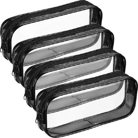 4 Pieces Clear Zipper Pen Pencil Case, Big Capacity Pencil Bag Makeup Pouch (Black, One Size)