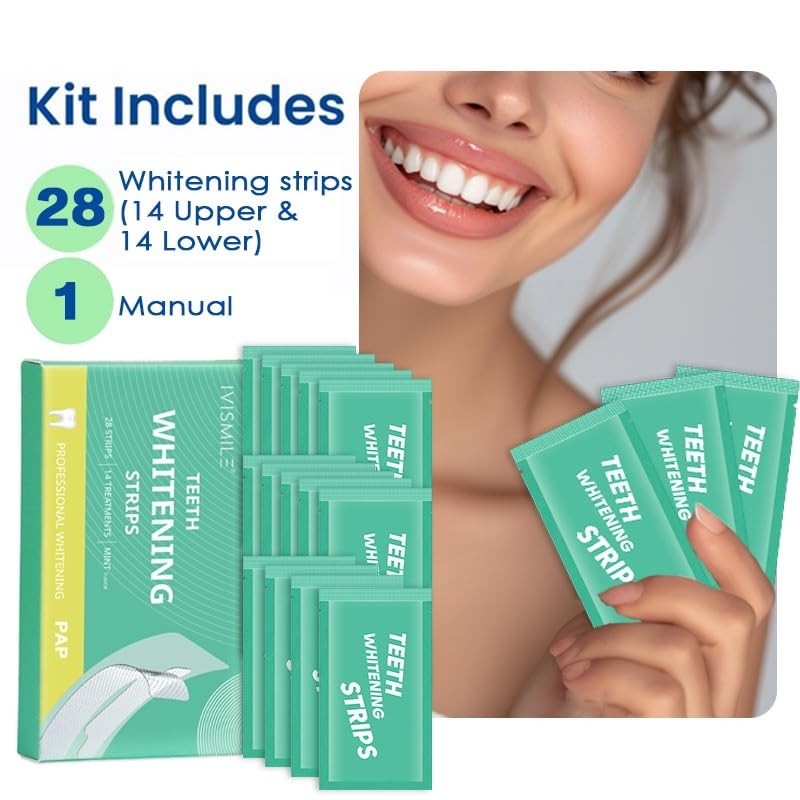 Teeth WHITENING Strips-Dentists FORMULATED-Residue Free-Non Sensitive-Enamel Safe-Mint FLAVOUR-14 Treatments 28