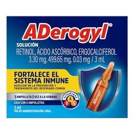 Aderogyl en Ampolletas, con Vitaminas A, C y D, Para el Sistema Inmunolgico, Adecuado para Toda la Familia y Nios a partir de 12 aos, 5 Ampolletas de 