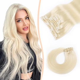 VINBAO Double Drawn Clip in Hair Extensions Rallonge Cheveux Humain Extension Soft Remy Clip in Human Hair Color 60 Platinum Blonde 20 Inch 160 Gram 7 Pcs No Shedding No Tangle Clip in Hair Extensions (7C#60-20Inch)