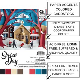 Accent Design Paper Accents Cardstock Variety Pack 5x7" 40 Sheets – Snow Day Colored Cardstock, Card Stock, Construction Paper for Scrapbooking, DIY, and Art Projects