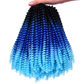 Spring Twist Ombre Colors Crochet Braids Synthetic Braiding Hair Extensions (8", #T1B/Blue)