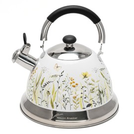 Tinlon Enamel Tea Kettle, 3.1 Quart Whistling Tea Pot for Stove Top, Food Grade 304 Stainless Steel Teapot with for Coffee, Tea, Milk etc
