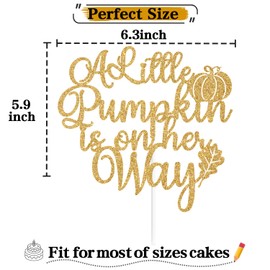 Decoración de pastel con purpurina dorada con texto «A Little Pumpkin is on Her Way», «A Little Pumpkin is on the Way», «A Little Pumpkin is on the Way», «A Little Pumpkin is on Her Way», decoración de fiesta para niñas