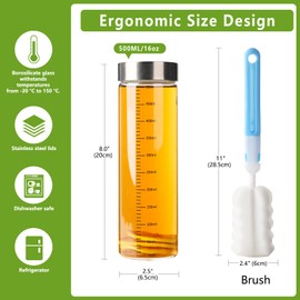 BPFY 4 Pack 16 oz Glass Juice Bottles with Stainless Steel Lids Wide Mouth Borosilicate Glass Water Bottles for Juicing, Protein, Smoothies, Reusable, Leak Proof, Dishwasher Safe Glass Shaker bottle