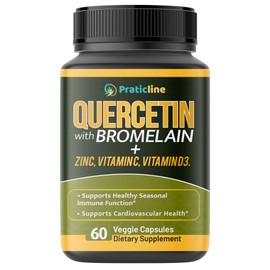 Quercetin with Vitamin C and Zinc - Quercetin with Bromelain - Quercetin 500mg - Zinc Quercetin - 60 Veggie Caps - Quercetin Supplements + Vitamin D3 - (Non-GMO, Gluten-Free, Vegan) 1 Month Supply