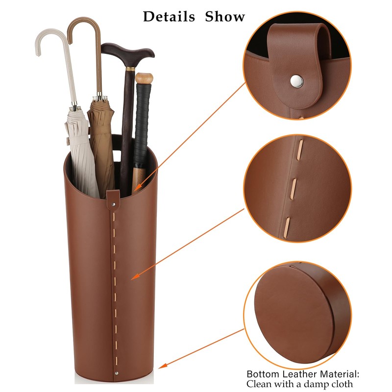 ELPMD Brown Leather Umbrella Holder Indoor Umbrella Stand Rack for