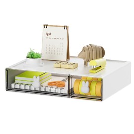 Marbrasse Desk Organizer with 2 Drawers, Stackable Storage Drawers Plastic Makeup Storage, Office Organizers and Storage, Desk Storage Organization Boxes for Office, School, Home- 2drawers (White)