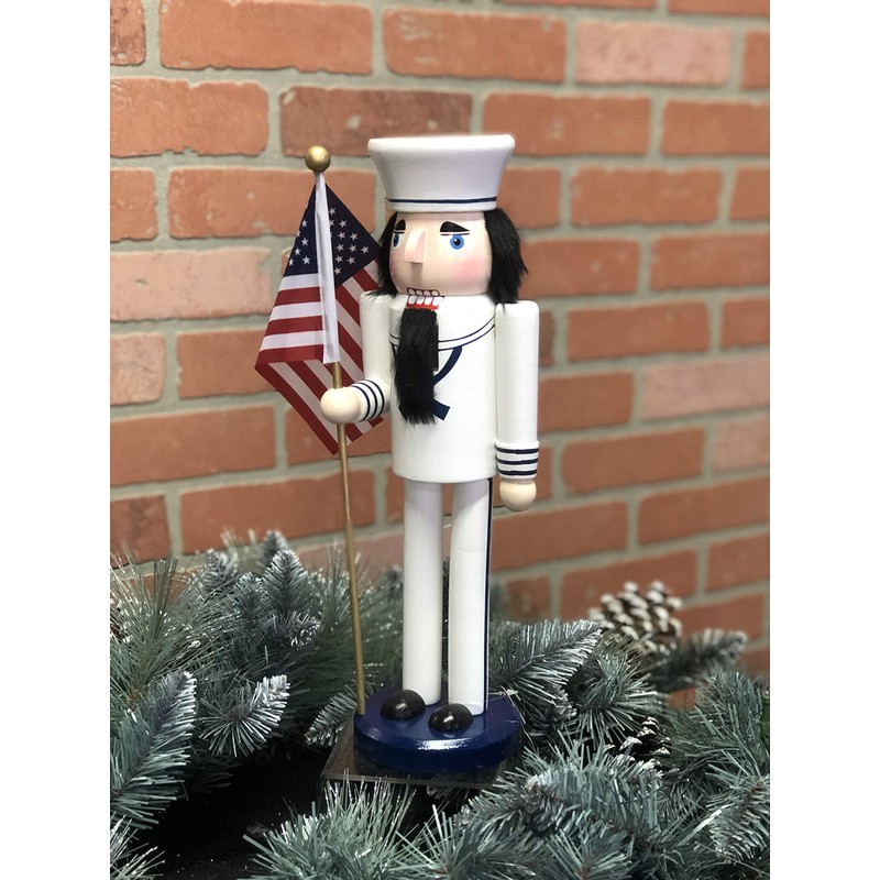 Santa's Workshop 70557 Navy Nutcracker with Flag, 14", Multi