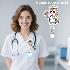 Funny Unicorn Badge Reel for ID Card Badge, Lollipop My Medical Tool Cute Retractable Nurse Alligator Clip for Women, ID Badge Reel Name Tag Badge Holder for Office Hospital Nurses Doctors