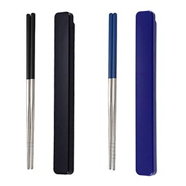 Portable Chopsticks SUS304 Stainless Steel Chopsticks with Case for School,Camping,Travel, Bento Box, 9 Inches in length, Alternative to Wooden (Black+Blue)