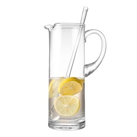 Glass Pitcher with handle Straight Sided, Handmade, With Spout, Ice Lip, with Stirrer - 50 oz. 11" H, by Barski Made in Europe