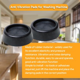 Washer Floor Anti-Vibration Isolator pad & Noise Reducing Mats Anti Vibration Pads for Washer and Dryer Washing Machine Stabilizer Super Silent Black Round Rubber (4 Pack)