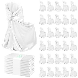 30 Pcs White Chair Covers, 43x55 inch Silky Satin Universal Chair Covers for Wedding, Fits All Type of Chairs,Removable Washable Chairs Slipcover Event Dinning Slipcover for Party/Event/Hotel/Banquet