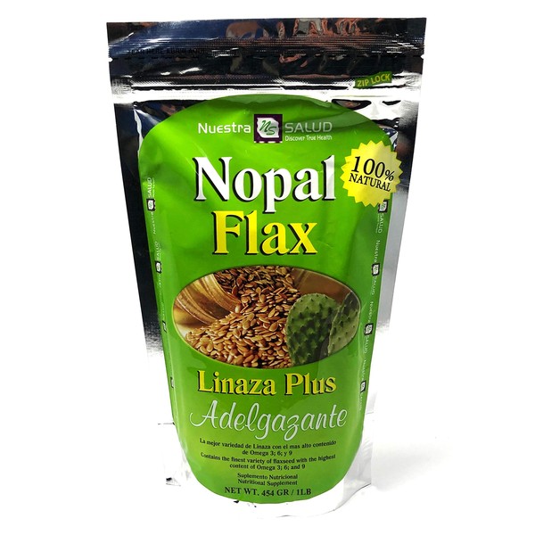 Nuestra Salud Nopal Flax Seed Original Meal Plus - Milled Flax Seed for the Maintenance of Good Health - 1lb/ 454g - 100% Natural Blend of Ground Linaza Seed and Superfoods (Original)