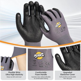 Safety Work Gloves 6/12 Pairs Micro Foam Nitrile Coated Endurance Seamless Knit Nylon ，Wear-resistant mechanical gloves with raised dots M Bump