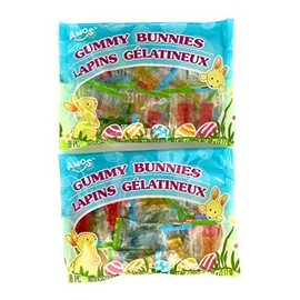 Gummy Bunnies Easter Candy Individually Wrapped 16pcs Variety of Flavors (2 Pack) 3.17oz (bundle with lollipop ring) each