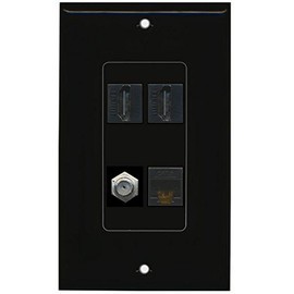 RiteAV - 2 Port HDMI 1 Port Coax Cable TV- F-Type 1 Port Cat6 Ethernet Decorative Wall Plate - Black
