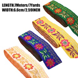 7 Yards 2inch Daisy Leaves on Waves Jacquard Ribbon Floral Embroidered Woven Trim for Embellishment Craft Supplies(Christmas Green)