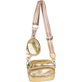 styleBREAKER Women's Shoulder Bag Set 2-Piece, patterned shoulder strap and oval purse, Rectangular Crossbody Bag Solid Color 02012405, Colour:Metallic Gold
