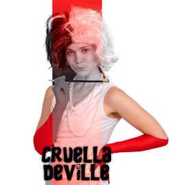 Skeleteen Black and White Wig - Cruel Lady Half and Half Wavy Costume Wig for Adults and Kids