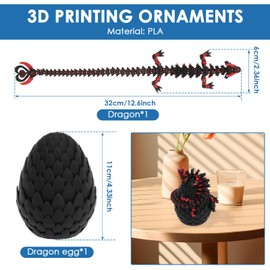 FwQoFvk Little Articulated Dragons Set, Exquisite Printed Mysterious Toys Kit, Multipurpose 3D Dragon in Egg for Office Decoration(Black)