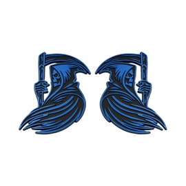 Grim Reaper Emblem 3D Skull Badge – Custom Car Decal Sticker for Car, Truck, SUV – Durable Exterior Trunk, Hood, Fender (Set of 2) (Blue)