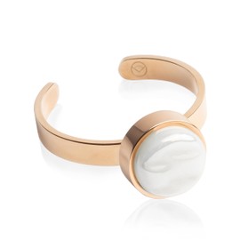 Roségold Ring mit Stein in weiß • Offener Edelstahlring • 18k vergoldeter Edelstahl & recyceltes Glas • nachhaltiger Halbedelstein-Look • größenverstellbar (min. Ø 16 mm)