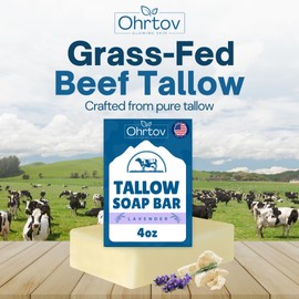 Beef Tallow Soap Bar – All Natural Grass Fed Tallow Soap Lavender – Moisturizing Face & Body Wash Great for Eczema, Dry, Itchy, Sensitive Skin – Handcrafted Bath Soap for Adults, Kids, Made in USA