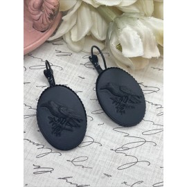 FANCY FOX BOUTIQUE Black Setting Enamel Skull Raven Crow Gothic Earrings Cameo PUNK Festival WEAR