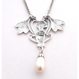 Art Nouveau Necklace 925 Silver Pearl Pendant, Sterling Silver, Mother of Pearl