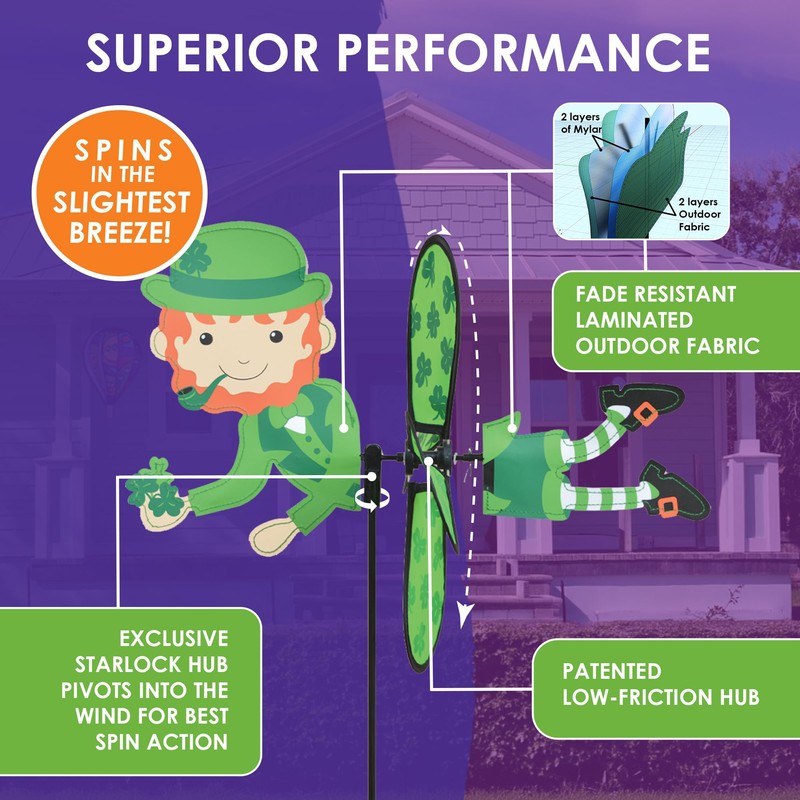 Premier Kites Petite Spinner Leprechaun – Whimsical Wind Spinner for