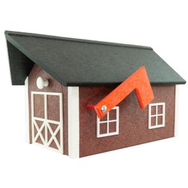 DutchCrafters Large Farmhouse Mailbox, Durable Plastic Barn Mailboxes for Outside, Post Mount Mail Box with Flag, Barnhouse Style - Amish Made in America (Cherrywood and Black)