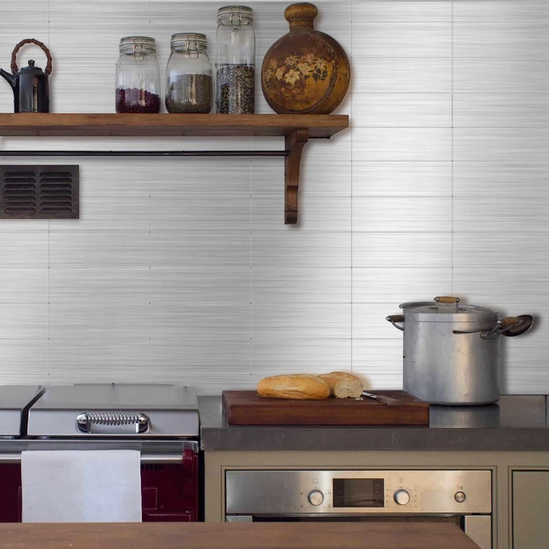 30-Pack of 12 x 4" Brushed Aluminum Peel-and-Stick Tile Backsplash
